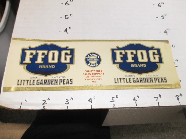 FFOG peas 1930s tin can food paper label Christopher Sales Ridenour Baker KC MO