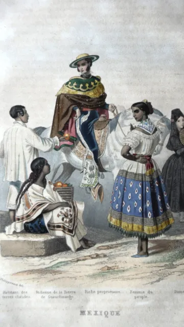 GRAVURE ANCIENNE 19e - TYPES ET COSTUMES DU MEXIQUE