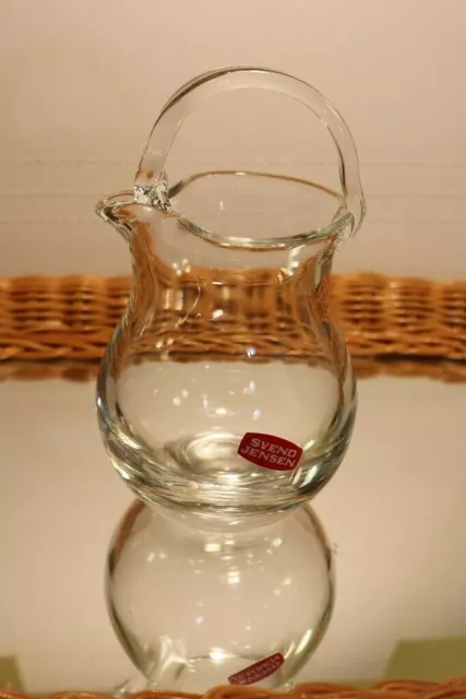 Vintage Svend Jensen Blown Clear Glass 6" Pitcher Unusual Top Handle New