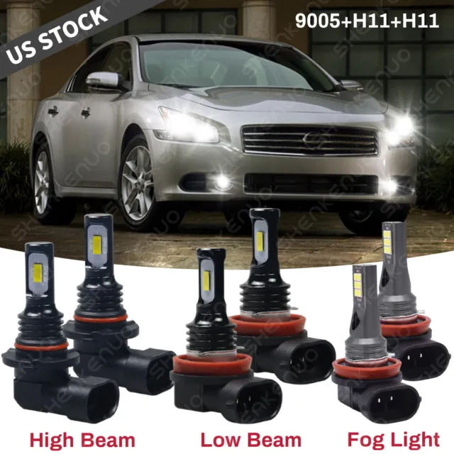 For Nissan Maxima 2009-2014 6Pcs LED Headlight Hi/Lo+Fog Light Bulbs Combo Kit
