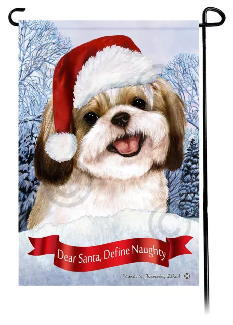 Dear Santa, Define Naughty Garden Flag - Gold and White Shih Tzu 128B