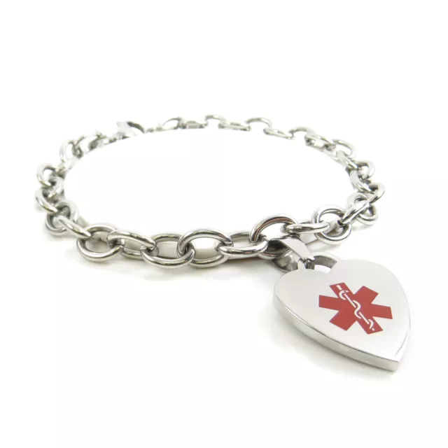 MyIDDr - Womens Diabetes Type 1 Bracelet Medical Charm Steel, Pre-Engraved