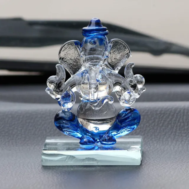 eCraftIndia Blue and Transparent Double Sided Crystal Ganesha (Car Showpiece)
