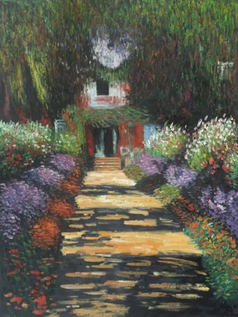 paysage jardin d'apres Monet tableau peinture huile sur toile signée / oil paint