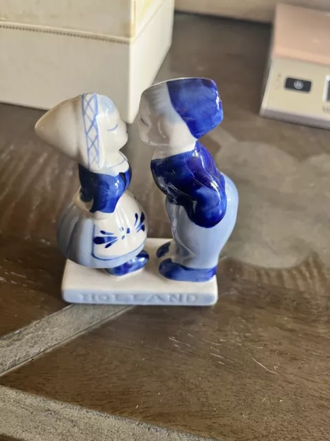 Delft Blue Holland Figurine- Hand Painted, Dutch Boy And Girl Kissing