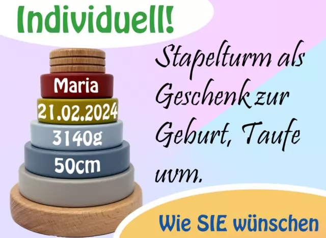 Personalisierter Stapelturm Holzturm mit Name 👶🏼 Perfektes Geschenk Geburt