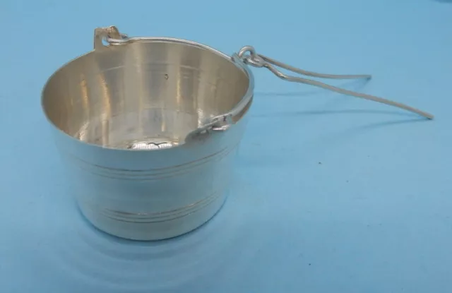 FRENCH Novelty 950 Grade Hallmarked SILVER 'Bucket/ Pail' TEA STRAINER. 24g 3