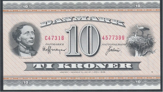 DENMARK 10 KRONER 1973 P#44ag Prefix: C4 UNC