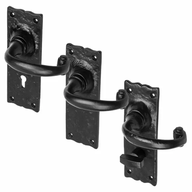 Black Cast Iron Straight Door Antique Handles Bathroom Lever Latch Or Lock Pair