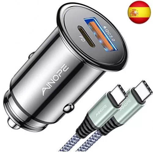 Cargador de coche USB C AINOPE, 36W/6A 2 puertos Mini USB con PD3.0, adaptador