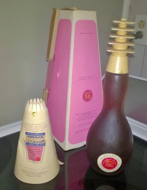 2 House of Koshu Japanese Sake cherry blossom bottles empty liquor decanter