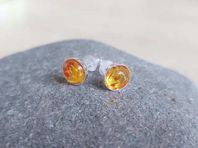 Amber gemstones 925 sterling silver handmade 6mm stud Earrings