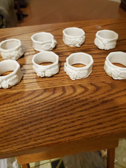Napkin Rings, Set of 8 Flower Napkin rings, White China Serviette Rings