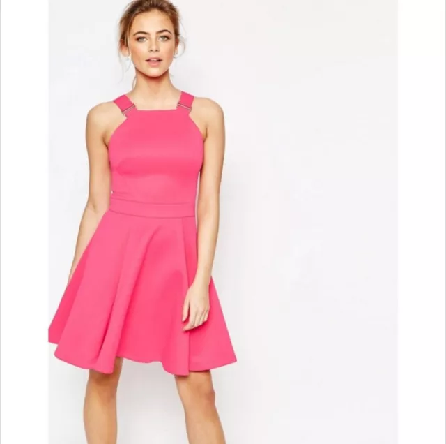 Ted Baker London Jaimie Skater Dress with Buckle Straps in Hot Pink Women's Sz 2