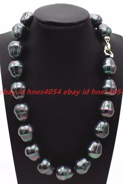 HUGE PRETTY NATURAL 20mm Black Baroque Shell Pearl Gemstone Necklace 16 ...