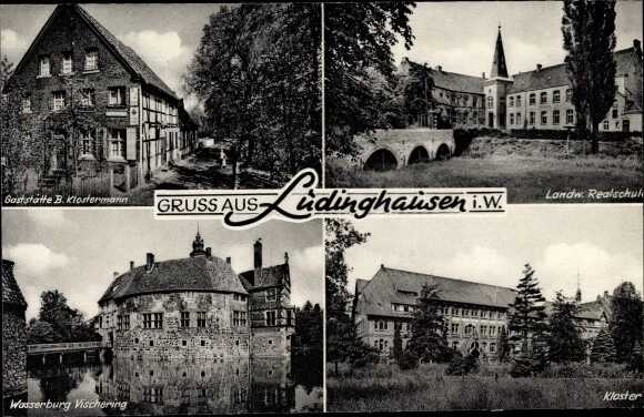 Ak Lüdinghausen Münsterland, Gasthof, Realschule, Wasserburg... - 3125083