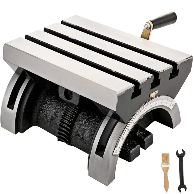 7x5 In Milling Table Tilting Angle 0-90°Adjustable Heavy Duty w/ 3 T-Slots Crank