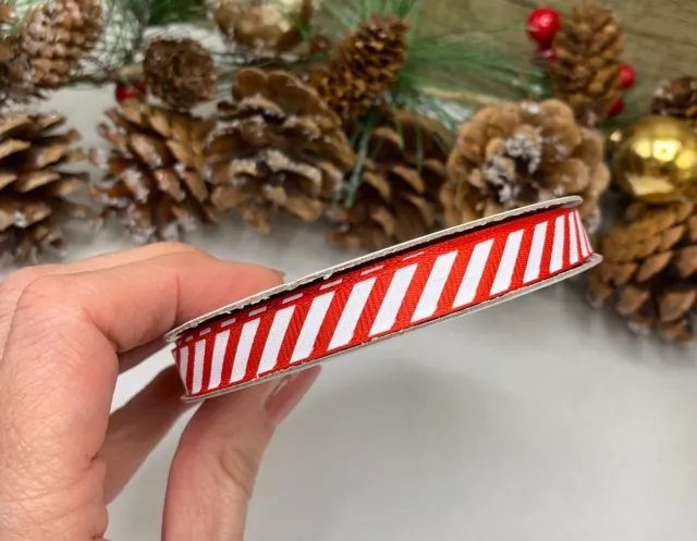 25m Roll Candy Cane Stripe Christmas Ribbon red white tree gift bow cake 6-38mm