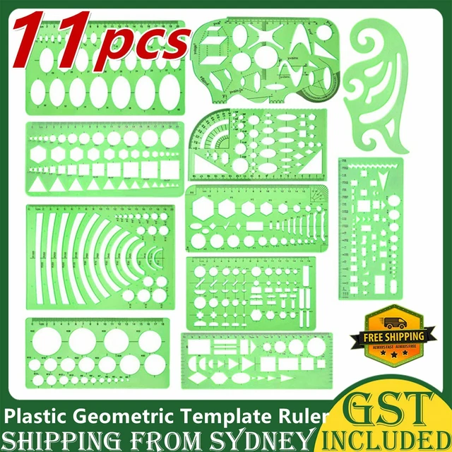 11PCS GEOMETRIC TEMPLATE Ruler Plastic Circles Squares Stencil ...