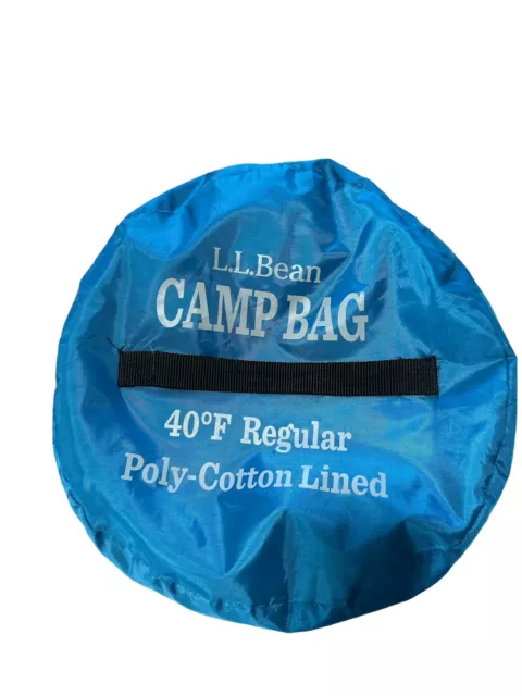 Saco de dormir de campamento azul azulado LL Bean para adultos, forrado con mezcla de algodón 40 ° F