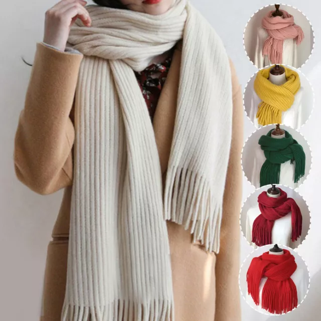 Unisex Couple Knitted Scarf Knitting Tassel Long Scarf Outdoor Thicken Solid