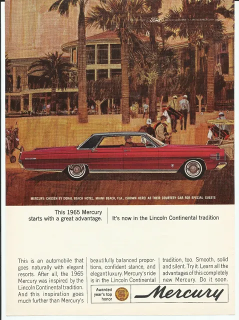 Vintage Print Ad Mercury Doral Beach Hotel Red Classic Car 1965