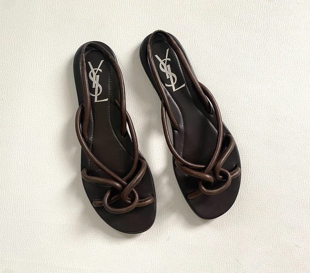 Sandales nu-pieds en cuir marron YVES SAINT LAURENT - Pointure 37