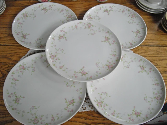 Syracuse China Pink Roses Flowers 10 1/8" Plates ~ Set of 5 ~