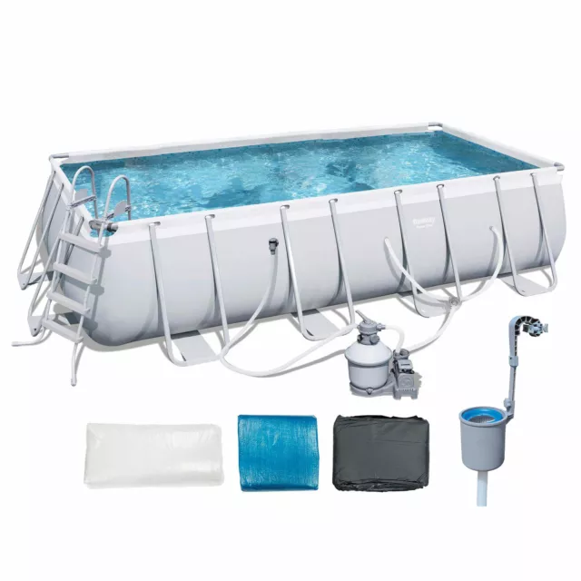 Bestway 18 x 9 x 4 Foot Rectangular Above Ground Pool Set and Surface Skimmer