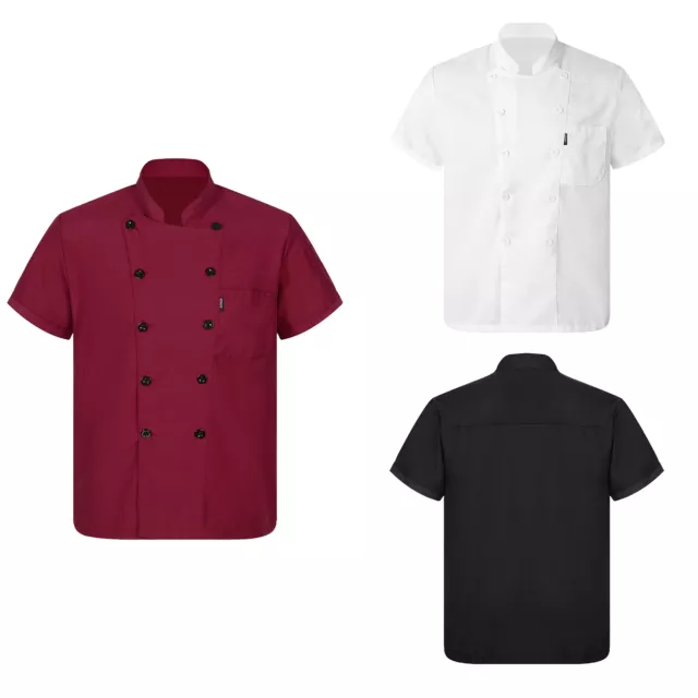 Unisex Chef Coat Short Sleeve Chef Jacket Restaurant Kitchen Cooking Uniform Top