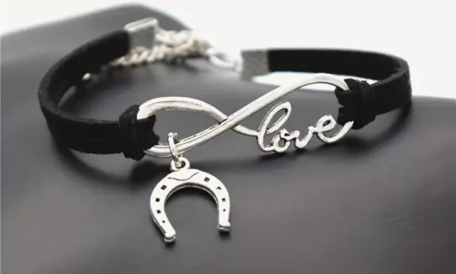 Love Infinity Horseshoe Adjustable Charm Bracelet Equestrian Horse Lover Jewelry