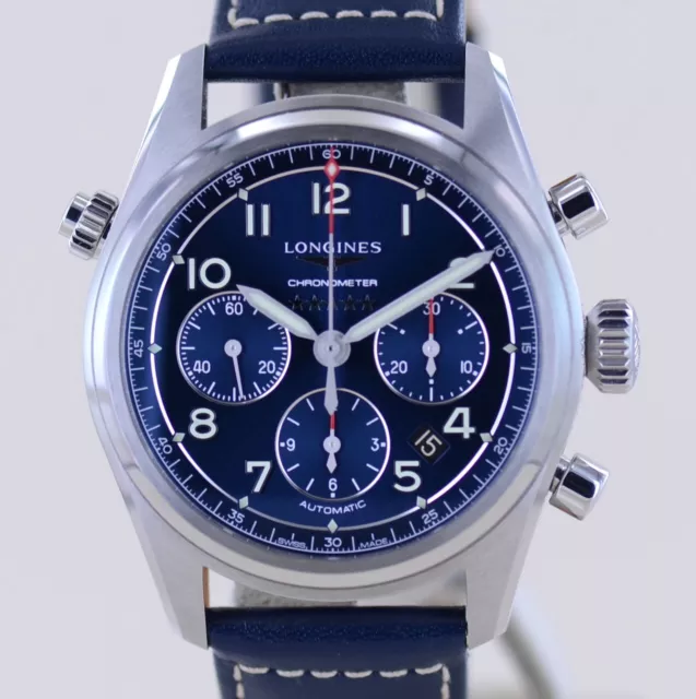 Longines Uhr Spirit Chronograph Automatic 42mm Leder + Stahlband blue dial B+P