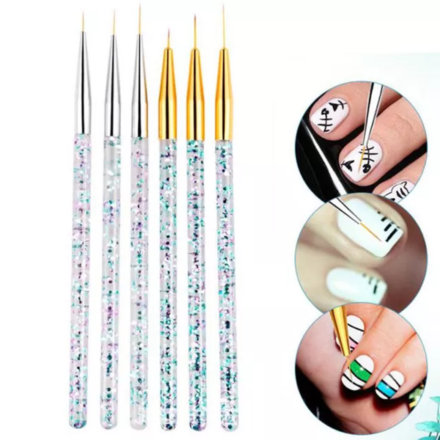 3Pcs Acrylic French Stripe Nail Art Liner Brush Set Tips Manicure Painting To F3