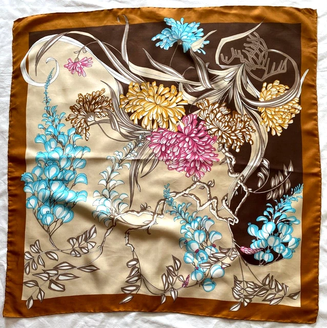 Foulard Carré En Soie Vintage 80x80 Cm - Rouge - 100% Soie - Occasion En Très Bon état