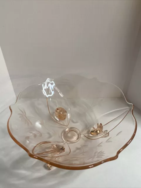Lancaster Pink Depression Glass Floral Design Bowl With Three Legs