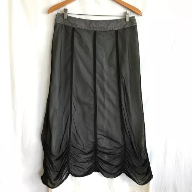 Ronen Chen Ruched Mesh Maxi Skirt Women Size 1 Black Lined Zip Closure Party