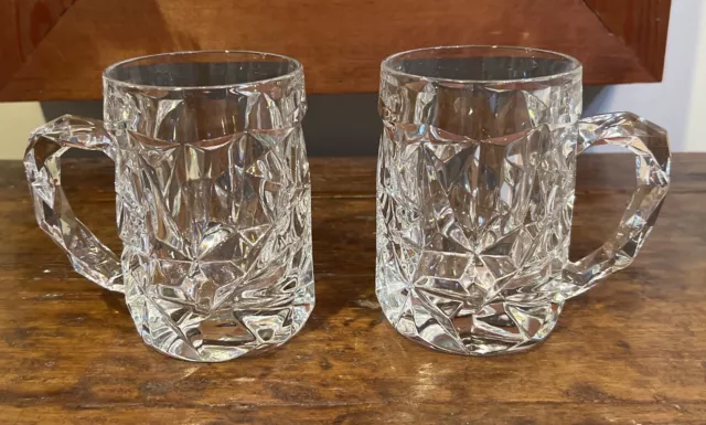 2 Tiffany & Co. Rock Cut Crystal Glass Beer Mugs