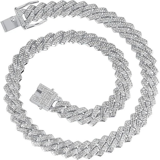 Sterling Silver Cuban Link Chain With 14k Gold CZ-Cut Links - 925 Silver, 4-11mm Width, 18\"-30\" Length, Hip-Hop Style