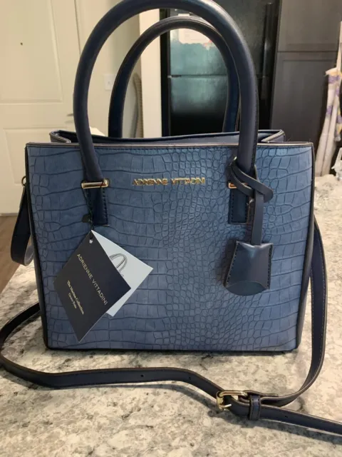 ADRIENNE VITTADINI Handbag to Crossbody Blue Croco Print Leather Purse