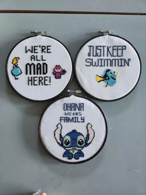 Disney, just keep swimming, finding nemo, dory  finished cross stitch  16cm