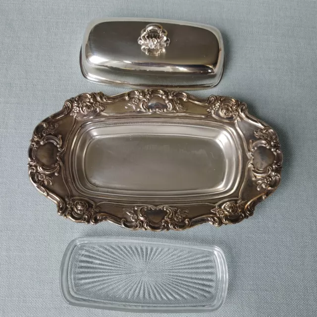 Vintage TOWLE Butter Dish Ornate silver plate "Roses" pattern