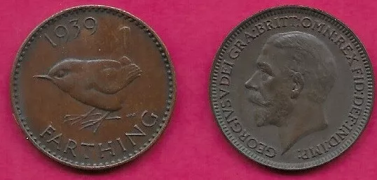 GREAT BRITAIN FARTHING 1939 UNCROWNED PORTRAIT OF KING GEORGE VI FACING LEFT,leg