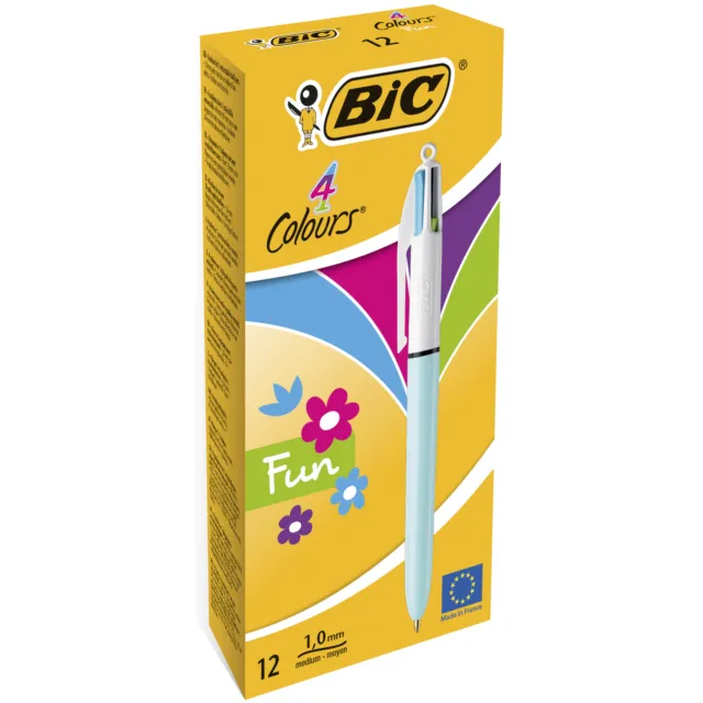BIC4ColoursFunFour-color ballpoint pen, medium tip, pastel barrel, set of 12