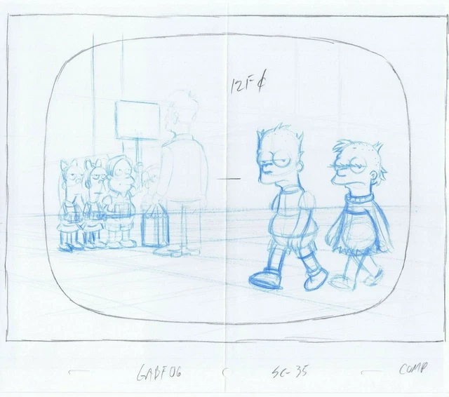 Simpsons Bart Lisa Original Art Animation Pencils GABF106 SC35 COMP 12F¢