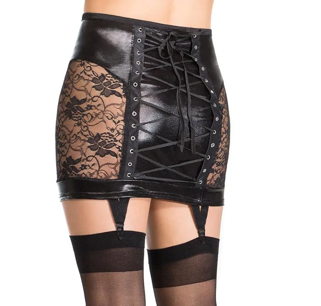 PORTE-JARRETELLE TAILLE HAUTE dentelle noire simili-cuir