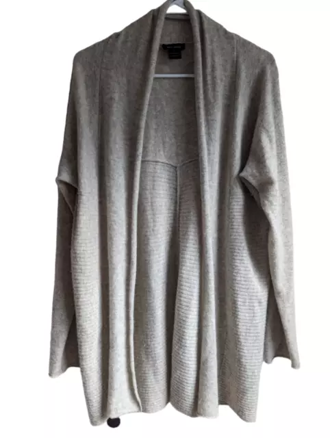 Sara Campbell Womens Grey/Oatmeal 100% Cashmere Open Front Cardigan Sweater M