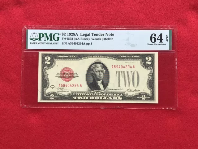 FR-1502 1928 A Series $2 Red Seal US Legal Tender Note *PMG 64 EPQ CH UNC*