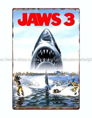 bathroom wall art Jaws 3 American thriller film movie poster metal tin sign