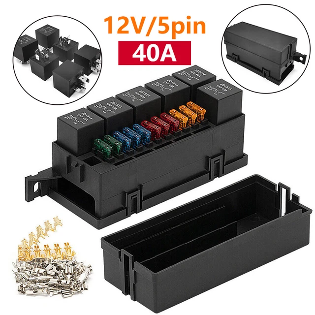 UNIVERSAL FUSE RELAY Box 6 Relay 12V 5pin 40A Car Trunk Marine Block