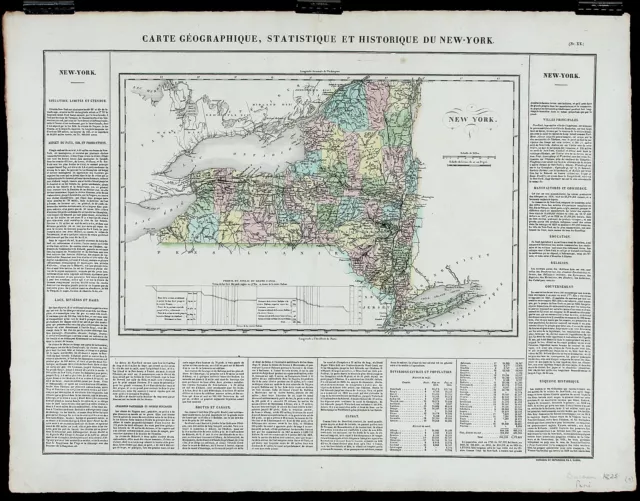 1825 ANTIQUE RARE 19thC French MAP CARTE GÉOGRAPHIQUE...NEW YORK Buchon, Paris